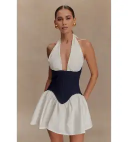 MESHKI Merlyn Denim Cotton Mini Dress Indigo Blue Size S AU 8 for rent on The Volte - image 2