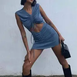 With Jean Roxy Dress Blue Size 6  for rent on The Volte - image 3