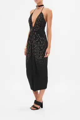 Camilla Mosaic Muse V Neck Gathered Jersey Dress Midi Black (XL/AU16) for rent on The Volte - image 4