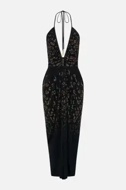 Camilla Mosaic Muse V Neck Gathered Jersey Dress Midi Black (XL/AU16) for rent on The Volte - image 3