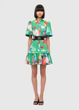Leo Lin Florescence Shirt Mini Dress Lily Pad Green Size AU 12