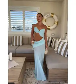 Natalie Rolt Dahlia Maxi Dress Baby Blue Size 1 AU 8