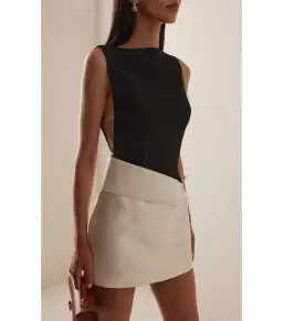 Rachel Gilbert Rikki Foldover Stretch-crepe Mini Dress in Black/White Size AU 12 for rent on The Volte - image 2