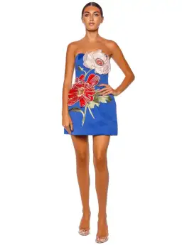 Leo Lin Rosario Applique Floral Bustier Mini Dress in Lapis Size 8 for rent on The Volte - image 1