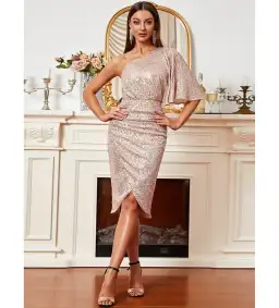 Missord One Shoulder Sequin Midi Cocktail Dress Size M / AU 10 for rent on The Volte - image 1
