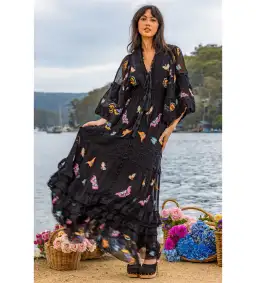 Fillyboo Madam Butterfly embroidered Maxi Dress in Black Size XL /AU 14 for rent on The Volte - image 1