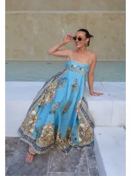 Alemais x La Sirena Exclusive Cassie Midi Sundress Blue Floral Size 8 for rent on The Volte - image 1