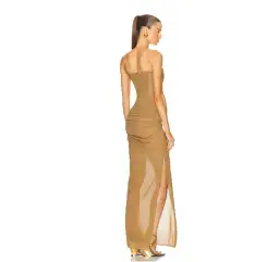 Alex Perry Strapless Longline Corset Column Stretch Mesh Maxi Dress Khaki Size AU 8 for rent on The Volte - image 3