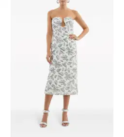 Rebecca Vallance Suki Strapless Bead & Sequin Midi Dress White Size AU 16