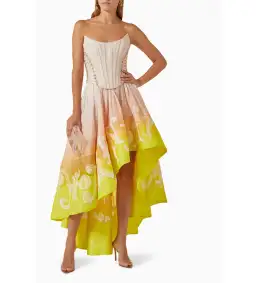 Zimmermann Wonderland Lace Up Midi Dress Sunset Ombre Size 2 AU 12