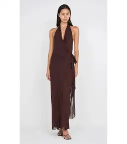 Bec & Bridge Soneva Wrap Maxi Dress Dark Chocolate Size AU 8