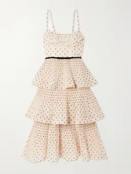 Zimmermann Pleated Tiered Midi Dress in Black/Cream Polka Dot Size 14/L for rent on The Volte - image 3