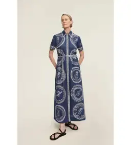 Alemais Oceane Linen Shirtdress in Navy Size L / AU 12