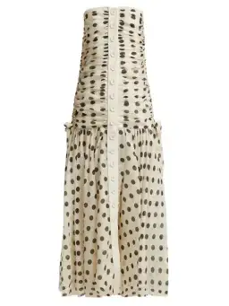 Zimmermann Corsage Ruched Polka-dot Linen-blend Maxi Dress Print Size 1 / Size AU 6