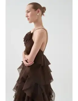 Aje Pandorea Layered Maxi Dress in Carob Brown Size AU 10 for rent on The Volte - image 5