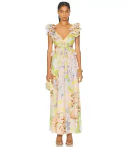 Zimmermann Pop Ruffle Sleeve Midi Dress in Patch Floral Size 0 / AU 8