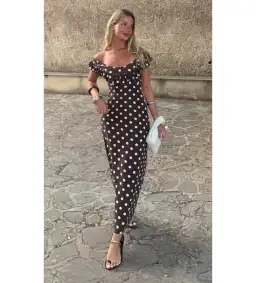 Design By Si Luna Dress Maxi Dress Brown Polka Size 6 for rent on The Volte - image 1