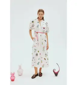 Alemais Atticus Embroidered Midi Shirtdress White Print Size AU 12