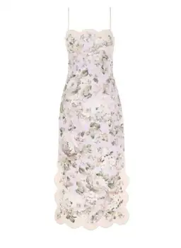 Zimmermann Acacia Scallop Midi Dress Floral Size 2/Au 12 