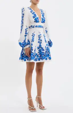 Rebecca Vallance Orchid Blues Mini Dress White Size AU 6