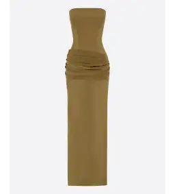 Alex Perry Strapless Longline Column in Stretch Mesh Maxi Dress Khaki Size AU 10 for rent on The Volte - image 7