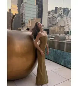 Alex Perry Strapless Longline Column in Stretch Mesh Maxi Dress Khaki Size AU 10 for rent on The Volte - image 4