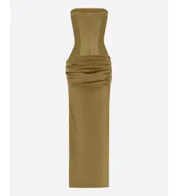 Alex Perry Strapless Longline Column in Stretch Mesh Maxi Dress Khaki Size AU 10 for rent on The Volte - image 8