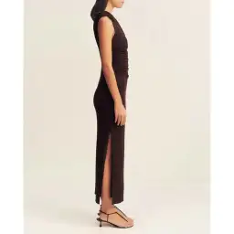 Shona Joy Beau Gathered Asymmetrical Midi Dress Brown Size AU 8 for rent on The Volte - image 2