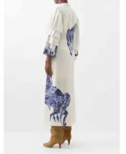 Alemais Rider Pleat Sleeve Midi Dress White Blue Size AU 6 for rent on The Volte - image 2