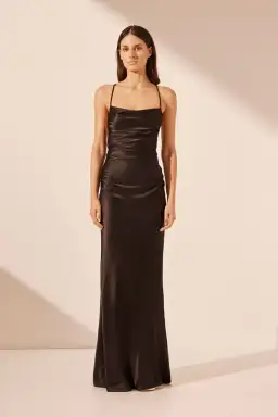 Shona Joy La Lune Lace Back Maxi Dress in  Black Size AU 10