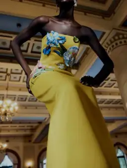 Leo Lin Rayna Applique Floral Bustier Midi Dress in Mustard Size 8 for rent on The Volte - image 5