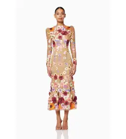 Elliatt Shannon 3D Floral Midi Dress In Pink Size S / AU 8