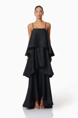 Elliatt Tilly Tiered Maxi Dress Black Size AU 10  for rent on The Volte - image 1