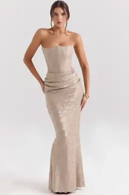 House of CB Persephone Gold Strapless Corset Maxi Dress Size M / AU 10 for rent on The Volte - image 1