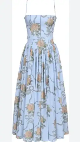 House of CB Ysabella Blue Vintage Rose Print Cotton Midi Sundress Size 10 for rent on The Volte - image 1