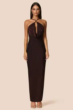 Love Nookie Bianca 2way Halter Maxi Gown Cocoa  Size 12 for rent on The Volte - image 1