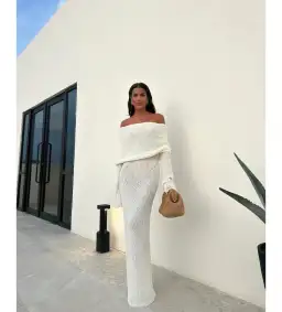 MESHKI Marisol Off Shoulder Boucle Maxi Dress Ivory Size M AU 10 for rent on The Volte - image 2