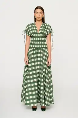 Clea Ottavia Maxi Dress Green Check Size 6/XS