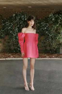 Aje Baret Sleeved Mini Dress in Pink Size AU 12