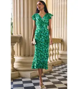 Sacha Drake Fleur De Lys Midi Dress Green Botanical Size AU 12