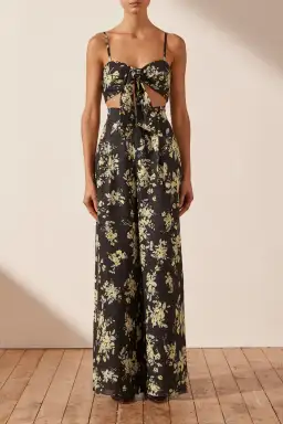 Shona Joy Goldie Tie Front Top & Pant Set Black Size AU 6 