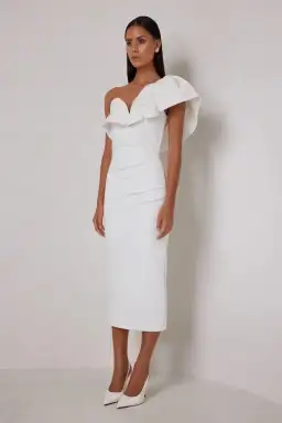 Elle Zeitoune Sharleene Midi Dress in White Size 14