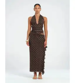 Benni Penelope Maxi Dress in Chocolate Polka Dot Size AU 6 for rent on The Volte - image 1
