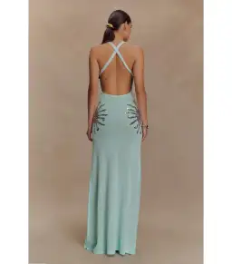 Meshki Ellington Knit Midi Dress in Lagoon Blue Size AU 10 for rent on The Volte - image 3