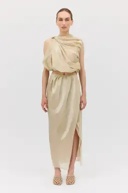 Bianca Spender Champagne Liquid Organza Tumble Top Gold Size 8/S for rent on The Volte - image 1