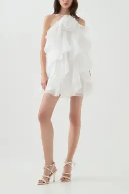 Aje Pandorea Layered Mini Dress in Ivory Size AU8