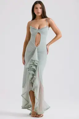 House Of Cb Gabriella Pistachio Ruffled Front Gown Size AU 8 for rent on The Volte - image 1