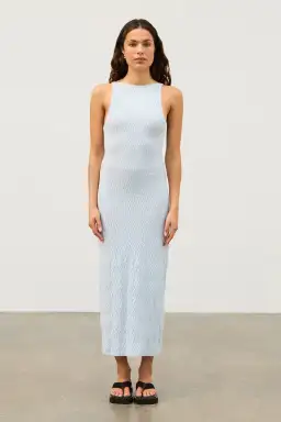 Zulu & Zephyr Ripple Textured Knit Dress in Powder Blue Size AU14