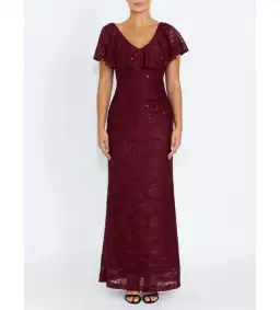 Anthea Crawford Trudy Malbec Sequion Lace Gown in Red Size 18 for rent on The Volte - image 1