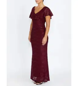 Anthea Crawford Trudy Malbec Sequion Lace Gown in Red Size 18 for rent on The Volte - image 2